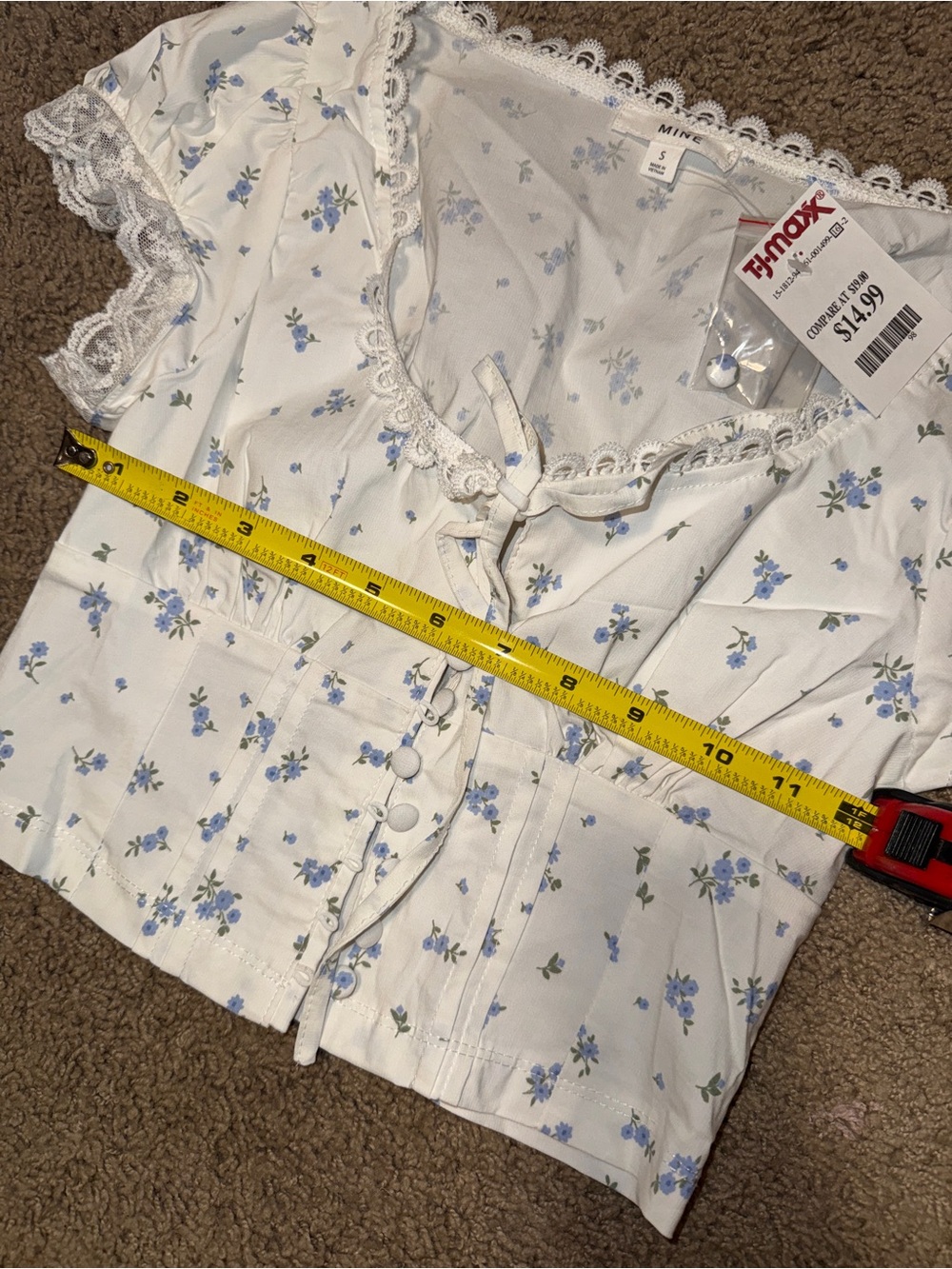 MINE Blue Floral Lace-Trim Crop Top - Picture 3 of 5